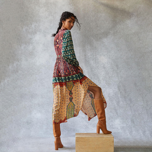 Estate Boho fiori <span class=keywords><strong>vestiti</strong></span> <span class=keywords><strong>lunghi</strong></span> donna <span class=keywords><strong>cotone</strong></span> sconto spiaggia floreale di lusso Vintage abbigliamento Casual Maxi abito da donna - Product Image 5