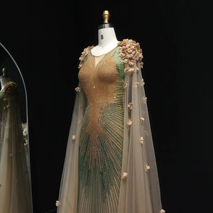 فستان سهرة جانسمبر LSZ022 دبي بألوان متدرجة مع زهور كريستالية ثلاثية الأبعاد وأكمام كيب - Product Image 4