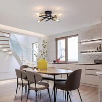 Plafonnier LED Industriel Moderne Noir E27/E26, 4 Ampoules, Lampe en Fer IP33 pour Éclairage de Maison et de Bureau