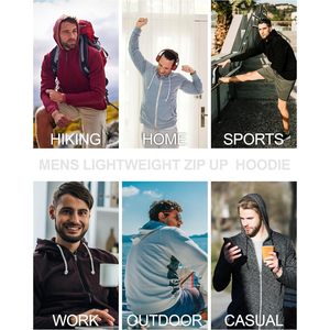 Sudadera con capucha ligera con cremallera para hombre FOXA, sudadera de manga larga, chaqueta básica deportiva de corte ajustado con bolsillos - Product Image 5