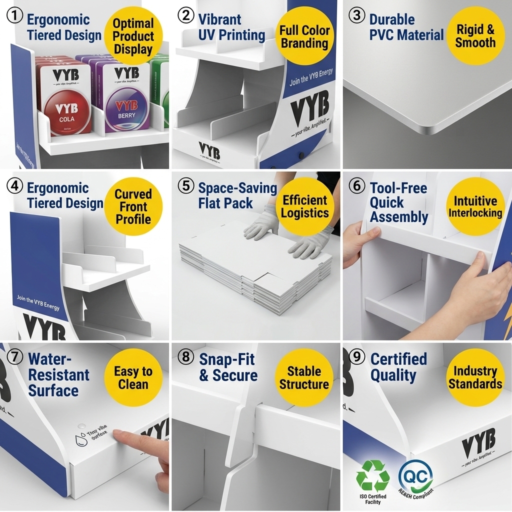 Custom PVC Countertop Snus Display Stand Nicotine Pouch Rack Tobacco Shop Retail POS Shelf Zyn Velo Dip Can Holder Smoke Shop — view 5