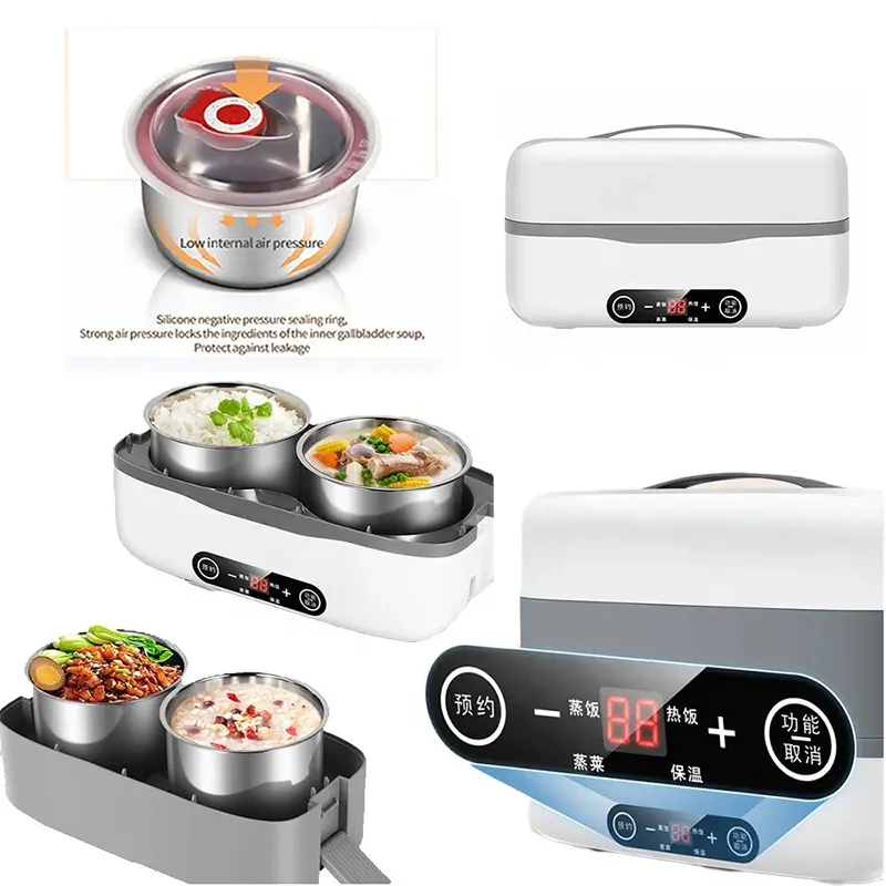 Self-Heated Electric Tiffin Lunch Box for Truck Car and Office with Fork Spoon Electric Lunch Box Food Warmer