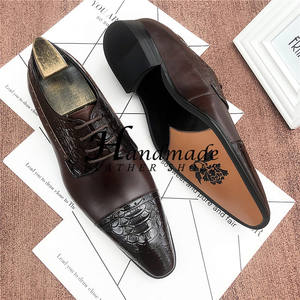 Chaussures Derby en cuir - Chaussures habillées formelles à bout pointu pour hommes - Style anglais à lacets motif crocodile - Meilleures chaussures de mariage pour témoin - Product Image 6