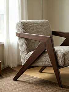 Sillón Moderno de Mediados de Siglo, de Madera Maciza, Tapizado con Tela Bouclé Texturizada, para Sala de Estar o Dormitorio - Product Image 6