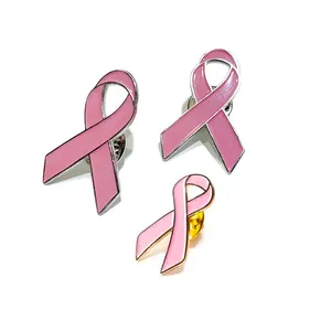 定制金属软釉护士粉红色丝带翻领针意识批发乳腺癌针
