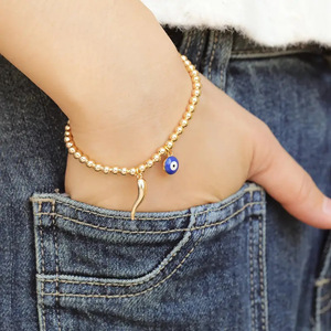 Bracciale con Ciondolo Occhio Turco Placcato Oro 18k, Bracciale con Perline Placcato Oro, Bracciale Regalo Protettivo - Product Image 2