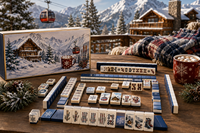 Tuiles de jeu de Mahjong américain Apres Ski, thème station de ski hivernale, sac de transport en acrylique inclus, pour cadeau familial, club, vente en gros, OEM