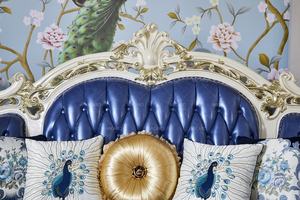 रॉयल नई मॉडल कमरे में रहने वाले सेट बड़ा ठोस लकड़ी के फ्रेम नक्काशीदार नीले शुद्ध चमड़े के सोफे - Product Image 6