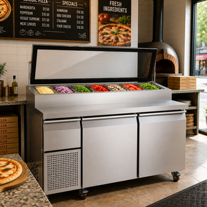 Estación de Preparación de Pizza y Barra de Ensaladas <span class=keywords><strong>HD1500</strong></span>, Refrigerador de Acero Inoxidable con Ventilador de Enfriamiento y Control Digital - Product Image 1
