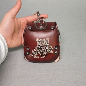 Handmade Eco-Friendly Leather Cowhide Cartoon Owl Flap Coin Purse Bag Card <b>Key</b> Bag Children's Animal Original - Product Image 2