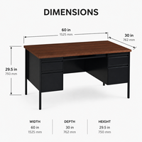 Bureau métallique commercial avec double meuble de rangement à roulettes, structure en acier et plateau imitation bois pour mobilier de bureau, scolaire et gouvernemental