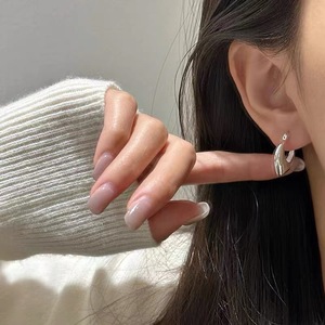 S925 Sterling Silver Huggie <b>Earrings</b> Geometric Design Fashionable Glossy Everyday Wear Silver Color Fine <b>Cuff</b> <b>Earrings</b> - Product Image 5