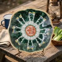 Vintage handgeschilderde Bok Choy porseleinen keramische fruitbord dienblad creatieve hoge voet campingkom dessert snoep snack keuken