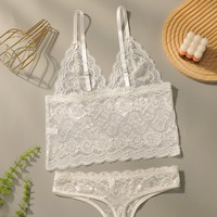 Set Bra dan Celana Dalam Wanita Model Segitiga Seksi, Bahan Lace Bernapas, Tali Dapat Disesuaikan, Nylon Spandex, Tanpa Punggung