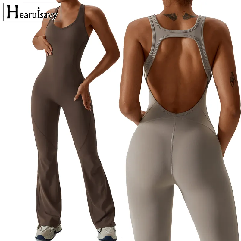 Nieuwe Gymkleding Voor Dames Yoga Bodysuit Casual Unitard Playsuit Rompertjes Dames Trainen Met Wijde Pijpen Jumpsuit Gymset