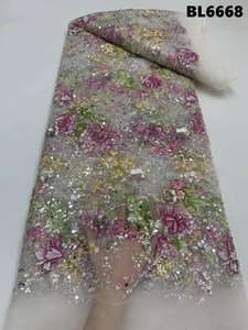 Tissu <span class=keywords><strong>en</strong></span> dentelle française de luxe, <span class=keywords><strong>maille</strong></span> brodée, tulle, paillettes, perles, robes de mariée, robes de soirée, abayas arabes, 100% polyester - Product Image 3