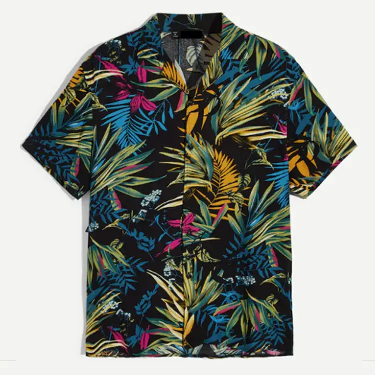 New Trend Fashion Hawaii Printing Button up Man Shirt for Party Casual Shirts Print Pattern Knitted Short Sleeve Shirt Beach Men