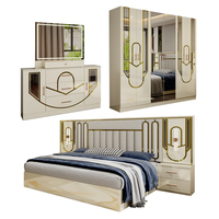 Ensemble de chambre à coucher complet de luxe moderne turc, lit double king size en bois, rangement à domicile, ensemble de meubles de chambre à coucher en bois massif