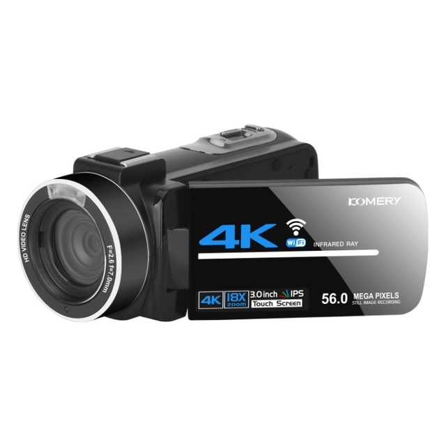 Hot Sale KOMERY AF2 5600PX 18X Zoom 4K Night Vision Wifi IPS Touch Screen Digital Video Camera Black Live Streaming Camera
