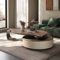 Table basse et table à manger en forme de feuille de noyer, design irrégulier, meuble TV, table gigogne en bois avec tiroirs cachés, style moderne et luxueux