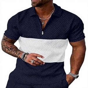 Conjunto de Pantalones Cortos Deportivos de 2 Piezas, Tejido de Poliéster, Diseño Geométrico con Bloques de Color, Secado Rápido, Cuello Camisero, Primavera Verano - Product Image 2