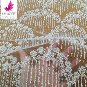 HY3046 Último <span class=keywords><strong>Blanco</strong></span> Trabajo Pesado 3D Perlas Con Cuentas Encaje Boda Nupcial Con Lentejuelas Tela Africana Al Por Mayor - Product Image 2