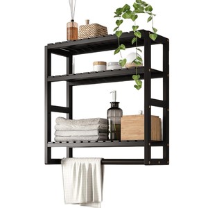 Bathroom Shelf Wall Mounted 3 Tier 60X70cm With Towel Bar Space Saving Storage Rack - Product Image 5