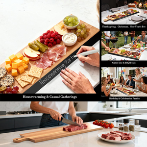 Grand <span class=keywords><strong>plateau</strong></span> de service en bois avec bord en tableau noir, <span class=keywords><strong>plateau</strong></span> à charcuterie, fromages, viandes, apéritifs pour les fêtes, les rassemblements, la décoration de la maison - Product Image 6