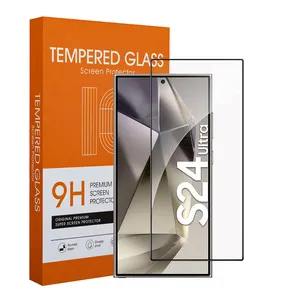 واقي شاشة من الزجاج المقسى للهواتف المحمولة 2.5D 9H بغطاء كامل ممتاز بشعار مخصص مضاد للخدش لهاتف Samsung S24 Plus Ultra