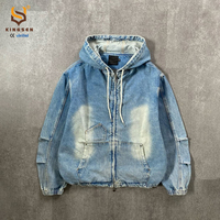 Sudadera con capucha de mezclilla desgastada de 500 g/m² para hombre/unisex, estilo vintage, con cremallera, lisa, de alta calidad, para fabricantes personalizados