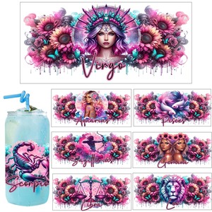 Autocollant de transfert pour gobelet, thème signe du zodiaque, article en stock en gros, anime, imperméable, 16 oz, 20 oz, globe à neige, impression UV DTF, enveloppe de tasse - Product Image 2
