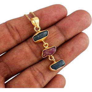 Collar con Colgante de Cristal Natural de Zafiro y Rubí en Bruto YASHEE, Engaste de Bisel, Sanación de Chakras, Gema en Bruto, Uso Diario Unisex - Product Image 2