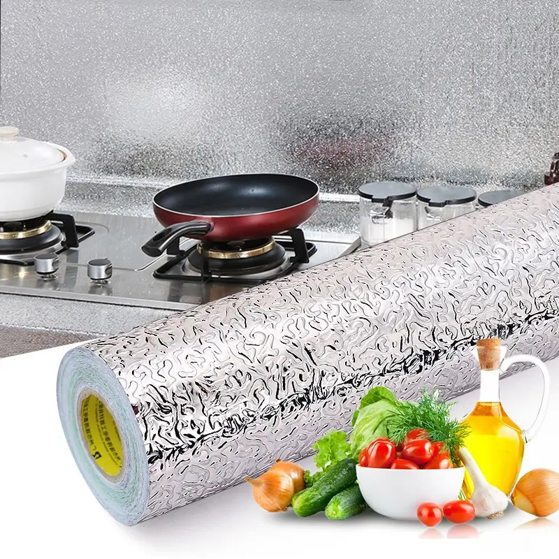 Papier de papier d'aluminium épaissi étanche résistant aux hautes températures autocollants d'armoire autocollants résistants à l'huile autocollant de feuille de cuisine