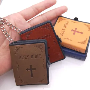 Personality Religious Christian Cross Keychain With Metal Holder Custom Portable Holy Bible Book Key Chains