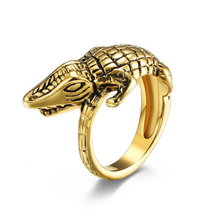 Men's Crocodile <b>Ring</b> Steel Gold Animal Shape Punk Style Jewelry Gift - Product Image 1