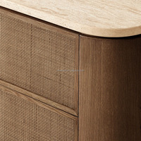 MYHOME 2025 Meuble de chambre à coucher moderne de luxe antique à 5 tiroirs en bois de chêne massif avec dessus en travertin pour le salon