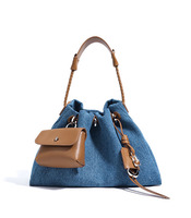 Sac à main fourre-tout de luxe en cuir véritable et denim pour femme, sac à bandoulière vintage en cuir de vachette pleine fleur pour dames, vente en gros