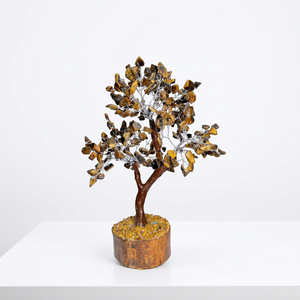 Sculpture artisanale en œil de tigre, thème Amour, avec 300 perles en forme de feuilles, base en bois, décoration d'intérieur, artisanat Feng Shui - Product Image 1