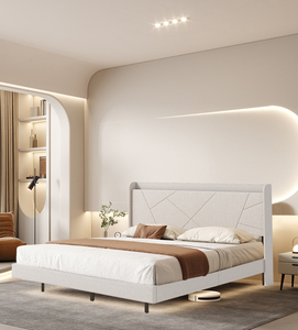 Letto imbottito Beige bianco trapuntato doppio divano regolabile con rivestimento in tessuto per mobili camera da letto - Product Image 3