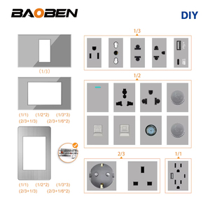 BAOBEN Prise Murale Standard UE Italie avec Interrupteur, Charge Rapide USB Type C, Module de Fonction DIY 4*2 4*4, Gris - Product Image 2