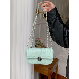 Women's Chain Shoulder <b>Bag</b> Quilted Diamond Pattern Lock Closure Crossbody <b>Bag</b> <b>Small</b> Size Everyday Casual Use Green <b>White</b> Black - Product Image 3