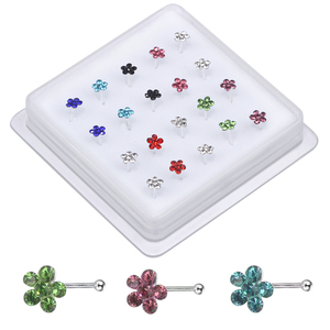 20 Pièces Piercings de Nez en Strass Blancs Couleurs Assorties, Type Os de Nez à Bout Rond, Bijoux en Boîte, Vente en Gros 22G - Product Image 1