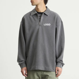 Felpa Vintage con collo a <span class=keywords><strong>Polo</strong></span> oversize in cotone pesante felpa con Zip a quarti personalizzata - Product Image 1