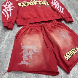 YITE Custom Printing French Terry Oversized Two Piece <strong>Shorts</strong> Tracksuit Streetwear <strong>Men</strong> Acid Wash Rhinestone <strong>Hoodie</strong> <strong>and</strong> <strong>Shorts</strong> <strong>Set</strong> - Product Image 5