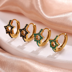 Pendientes de Aro con Pedrería en Forma de Estrella, Chapados en Oro, de Acero de Titanio, para Uso Diario de Mujer, con Engaste de Bisel, Primavera 2025 - Product Image 1