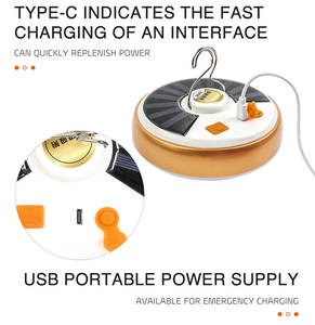 Lanterne de camping portable USB rechargeable Type C, lumière solaire à adsorption magnétique avec affichage de la puissance, à suspendre pour le camping en extérieur et la terrasse - Product Image 4