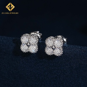 Minimalist 925 Silver Moissanite Four Leaf <b>Earrings</b> Screw <b>Back</b> Stud <b>Earrings</b> Valentine Gift for Women - Product Image 3
