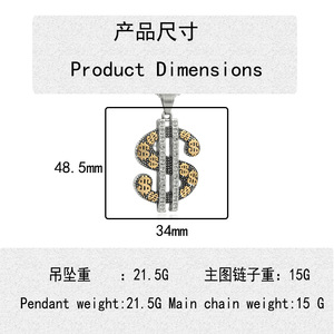 Colgante de acero inoxidable con signo de dólar e incrustaciones de cristal, collar de moda para hombre, cadena de 3,0x60 cm, tono plateado - Product Image 4