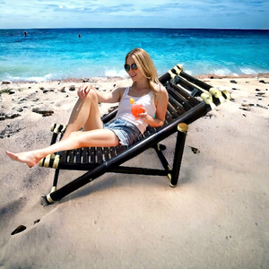 Foldable Industrial Design Versatile Black <b>Sun</b> Lounge <b>Chair</b> Bamboo Relaxation Sustainability Park Hotel Use Folding Bed <b>Recliner</b> - Product Image 1