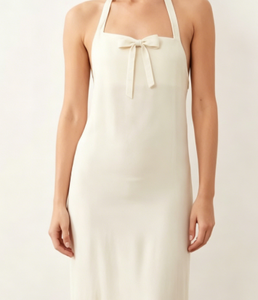 Vestido Largo Blanco Halter con Lazo, Elegante, Sin Mangas, Espalda Descubierta, para Mujer, Verano, Playa, <span class=keywords><strong>Vacaciones</strong></span>, Nueva Llegada 2026 - Product Image 1
